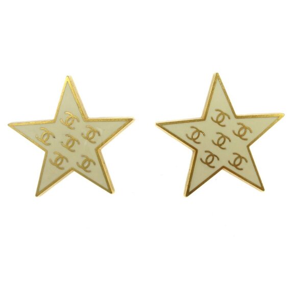 Chanel Star Earrings Clip-On White 01P - Picture 1 of 6